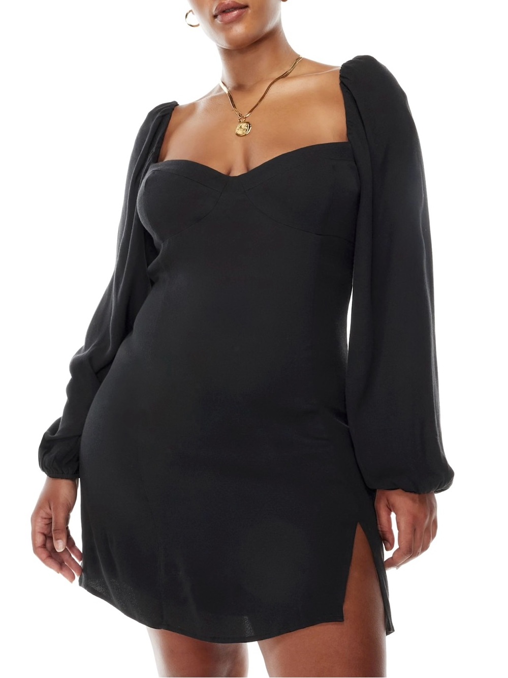 Aritzia Wilfred Novella Sweetheart Neckline Puff-Sleeve Mini Dress Black Sz 6